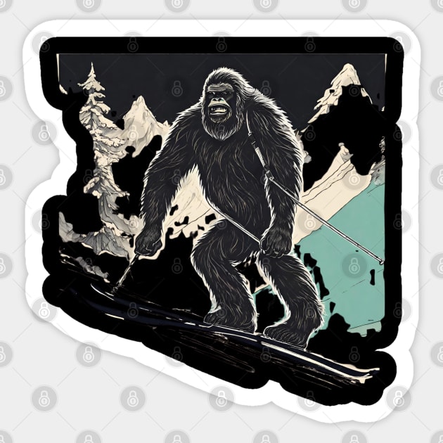 Grunge Bigfoot Funny Skiing Dad Truck Camper Vintage Skiing Mountain Sticker by DaysuCollege